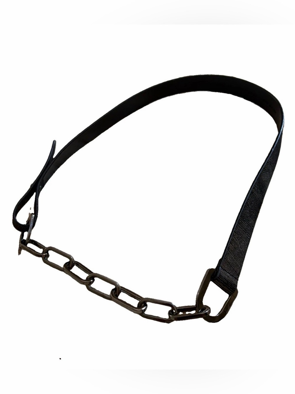 Etcetera Pewter Leather and Chain Belt 1”wide M